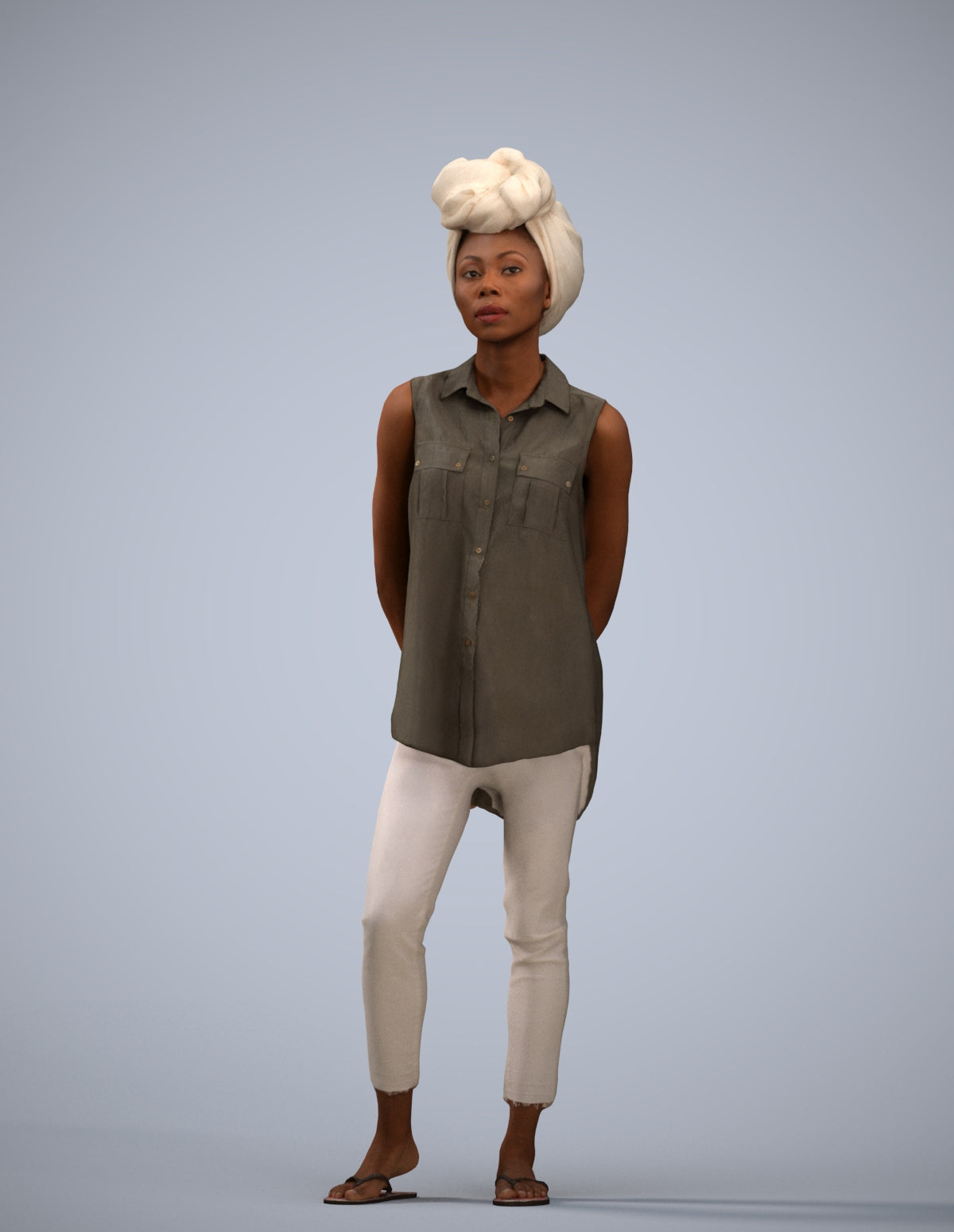 3D human model woman casual standing, photogrammetry scanned person for archviz
