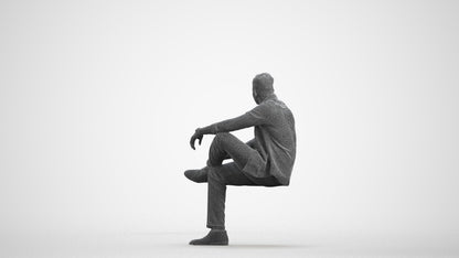 scanned 3D man casual sitting, photogrammetry people for Enscape and V-Ray, wireframe front view