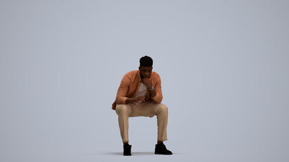 3D human model man casual sitting, photogrammetry scanned person for archviz, standing pose render