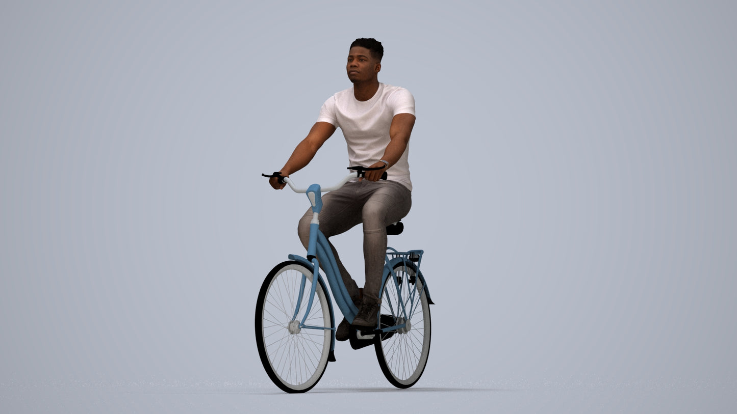 scanned 3D man casual cycling, photogrammetry people for Enscape and V-Ray, top-down view render