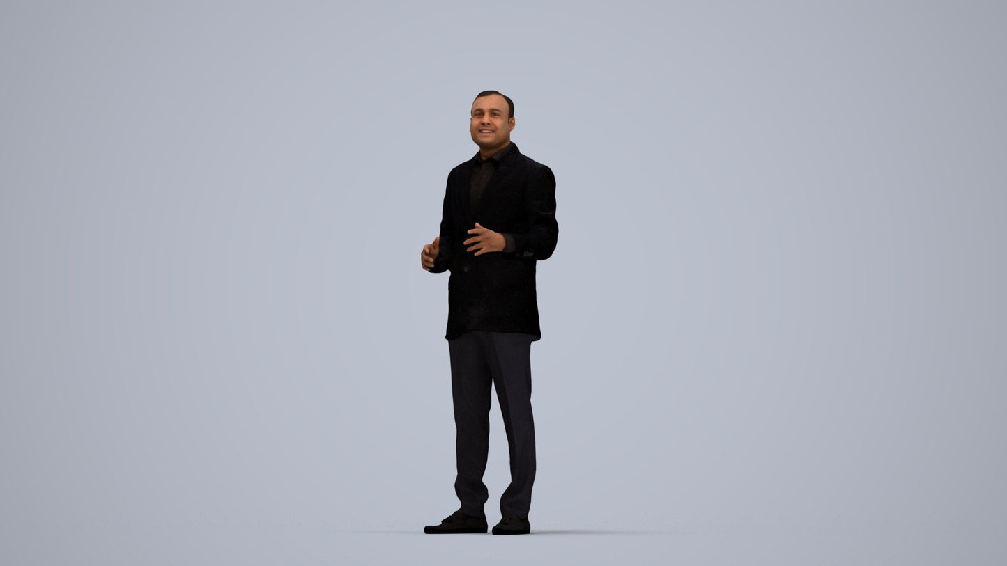3D scanned man standing formal, photorealistic archviz people for Enscape and SketchUp, top-down view render