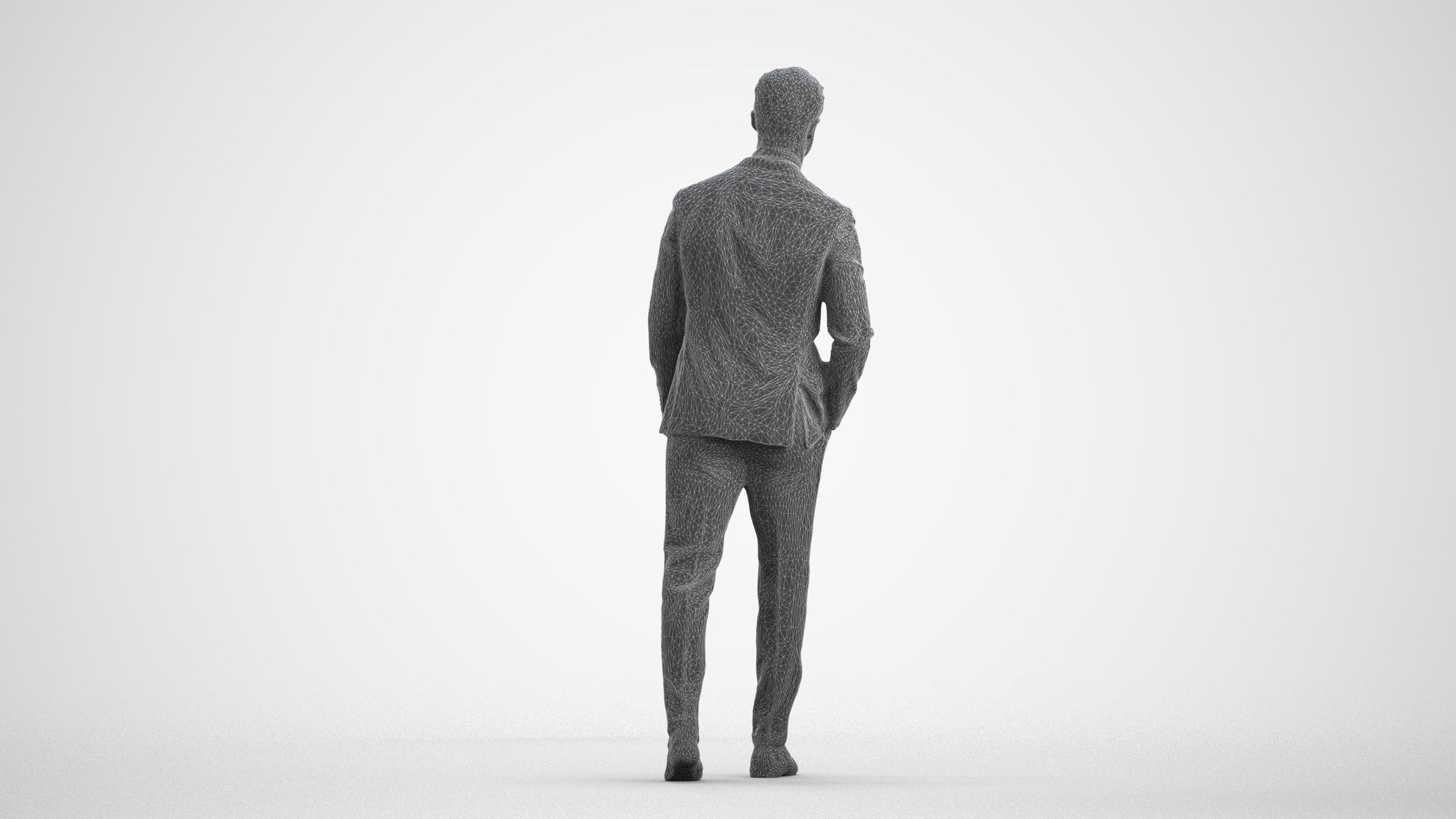 scanned 3D man business, photogrammetry people for Enscape and V-Ray, wireframe front view