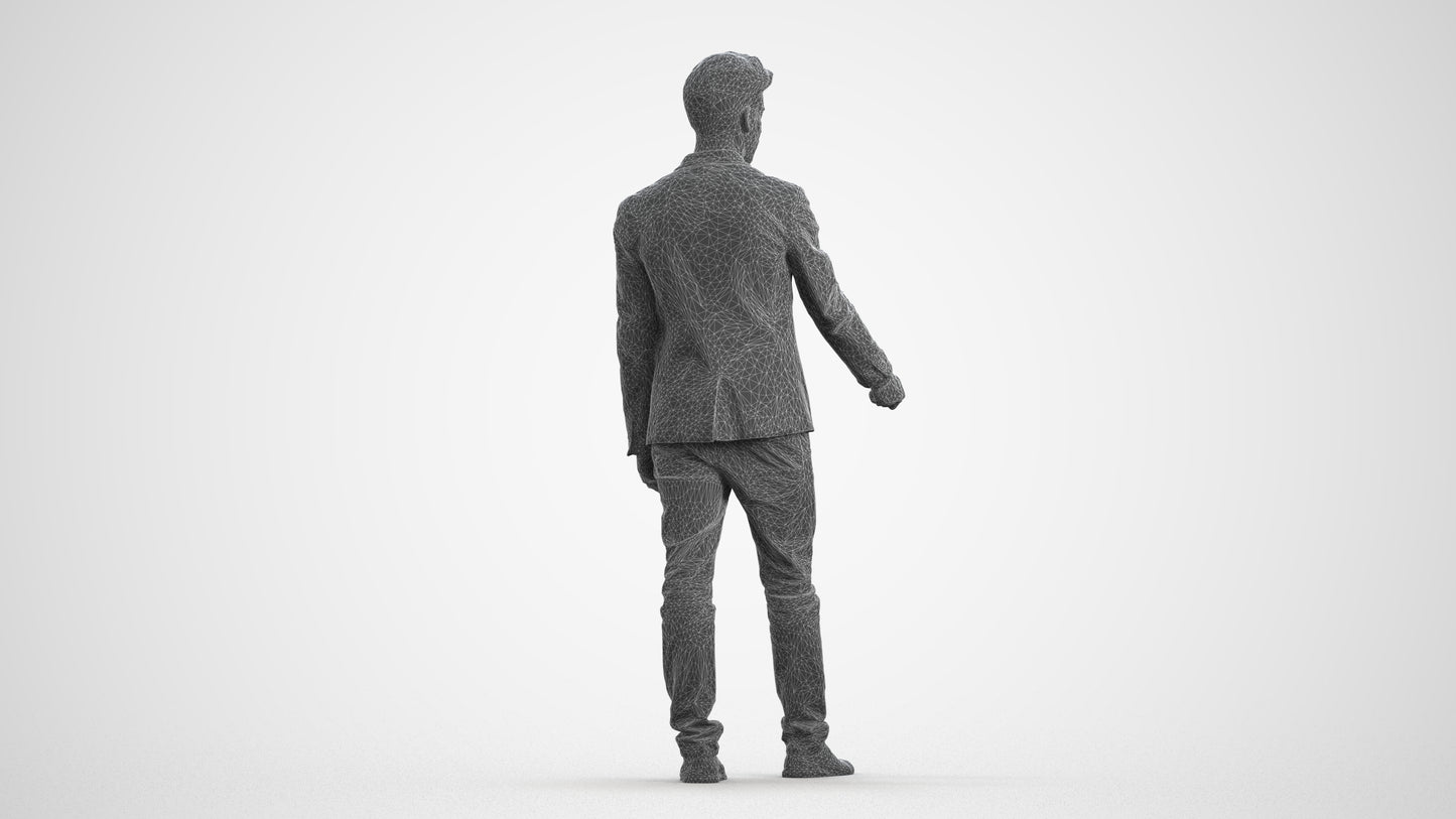 3D people model man casual door, scanned human for 3ds Max rendering, wireframe front view