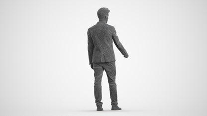 3D people model man casual door, scanned human for 3ds Max rendering, wireframe front view