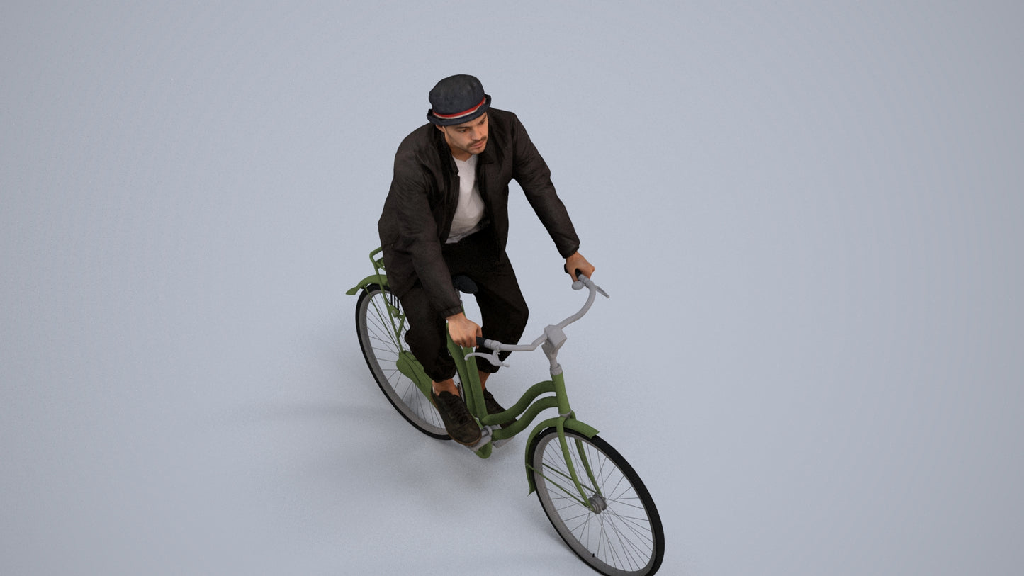 3D scanned man cycling casual, photorealistic archviz people for Enscape and SketchUp, back view render