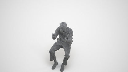 3D scanned man sitting casual, photorealistic archviz people for Enscape and SketchUp, wireframe three-quarter view