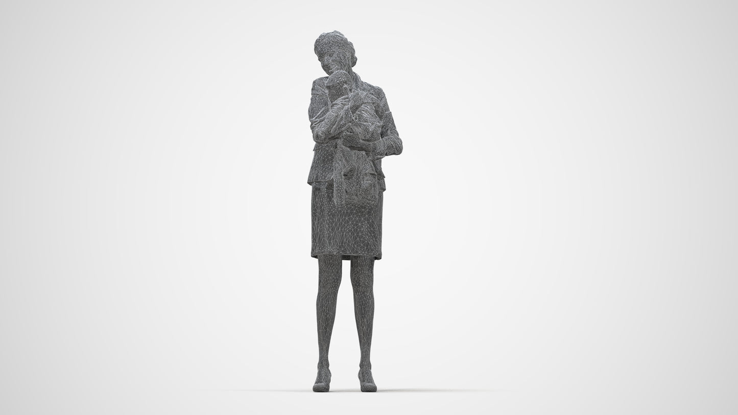 scanned 3D girl business kids, photogrammetry people for Enscape and V-Ray, wireframe back view