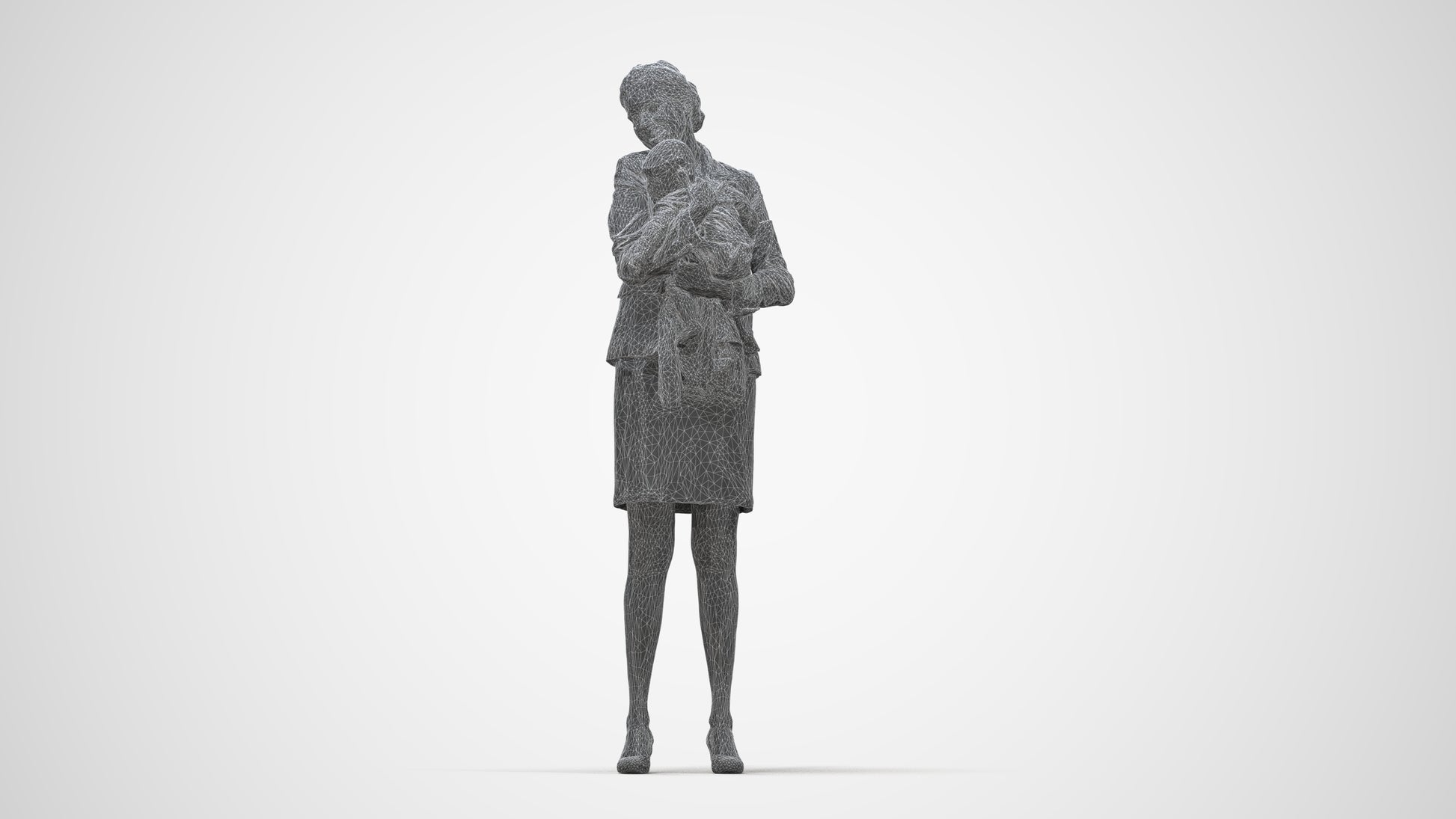 scanned 3D girl business kids, photogrammetry people for Enscape and V-Ray, wireframe back view