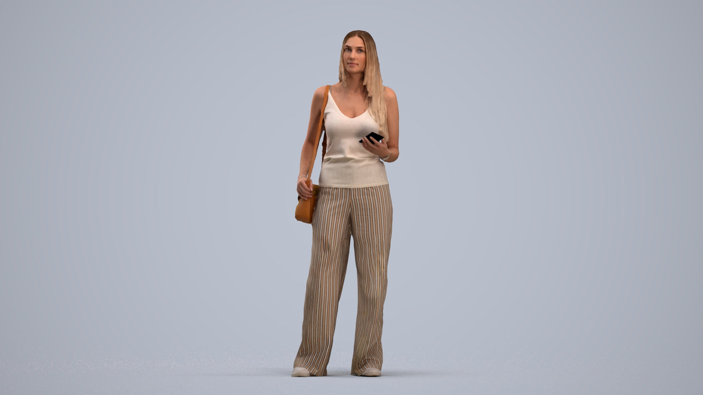 realistic 3D people woman casual standing, render-ready for V-Ray and Corona, FBX OBJ, standing pose render
