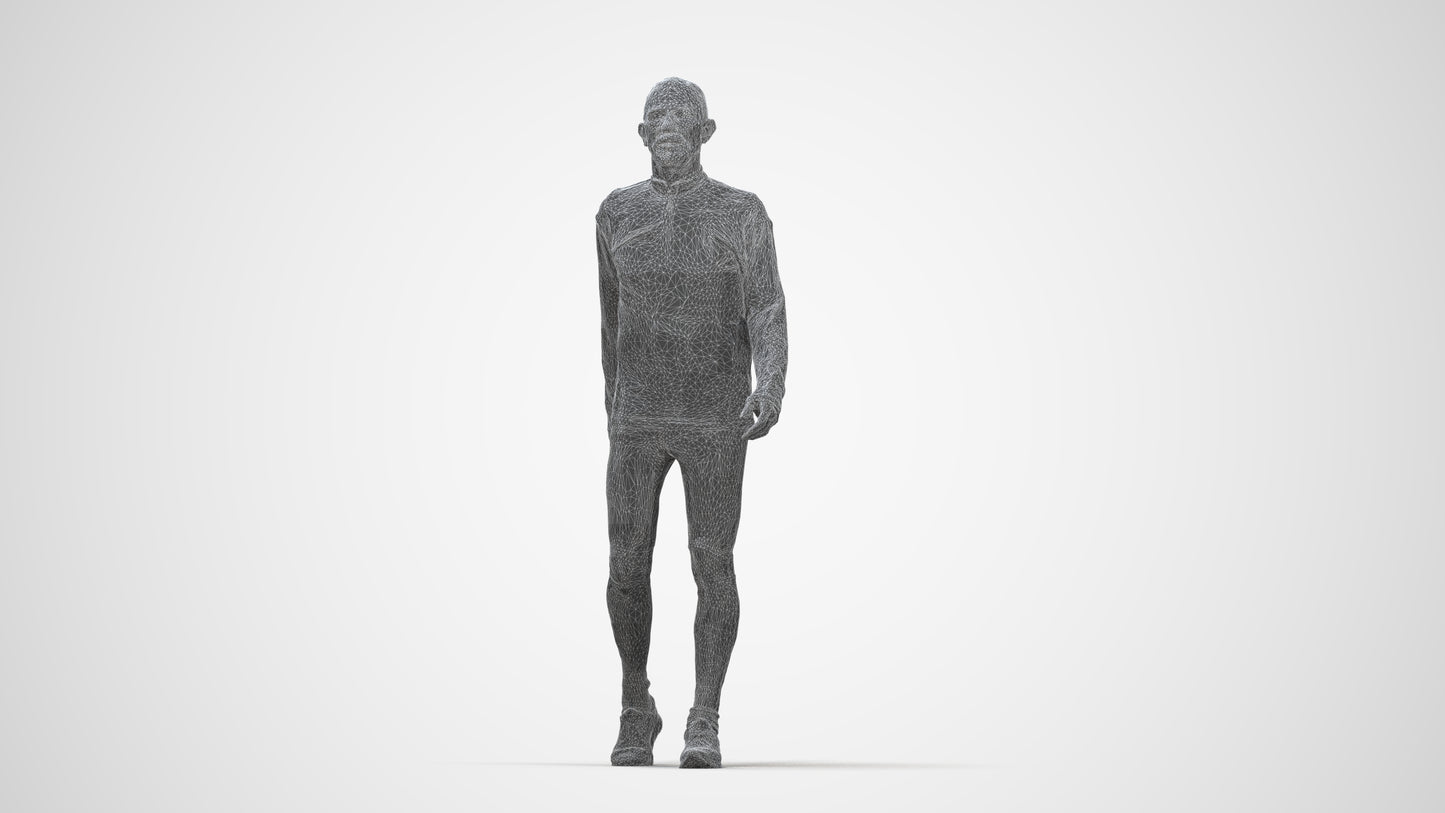 3D people model senior man sport, scanned human for 3ds Max rendering, wireframe back view