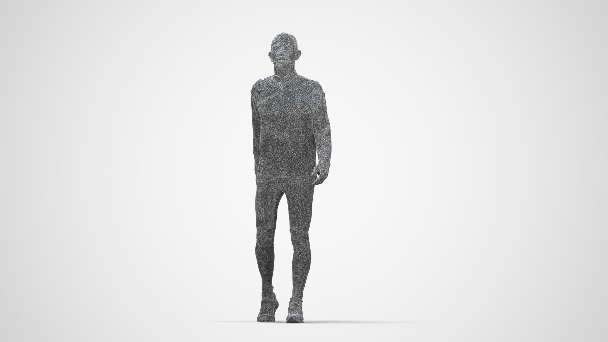 3D people model senior man sport, scanned human for 3ds Max rendering, wireframe back view