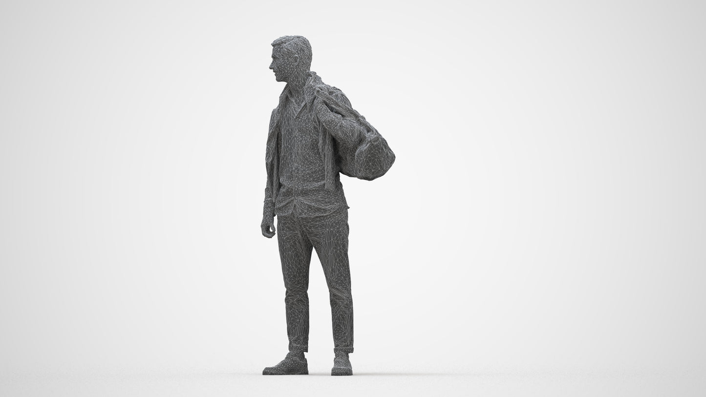realistic 3D people man casual standing, render-ready for V-Ray and Corona, FBX OBJ, wireframe back view