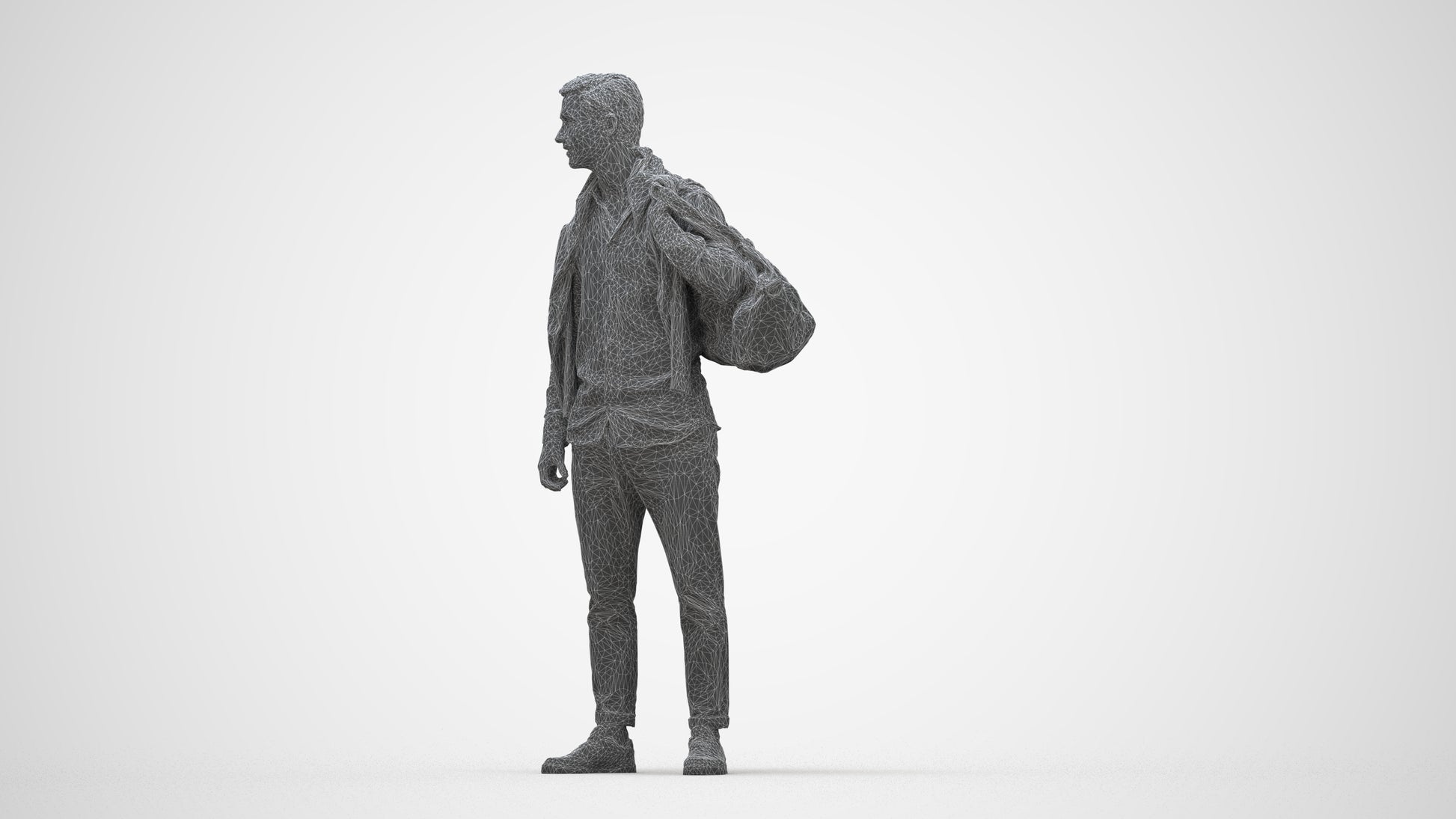 realistic 3D people man casual standing, render-ready for V-Ray and Corona, FBX OBJ, wireframe back view