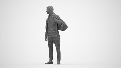 realistic 3D people man casual standing, render-ready for V-Ray and Corona, FBX OBJ, wireframe back view
