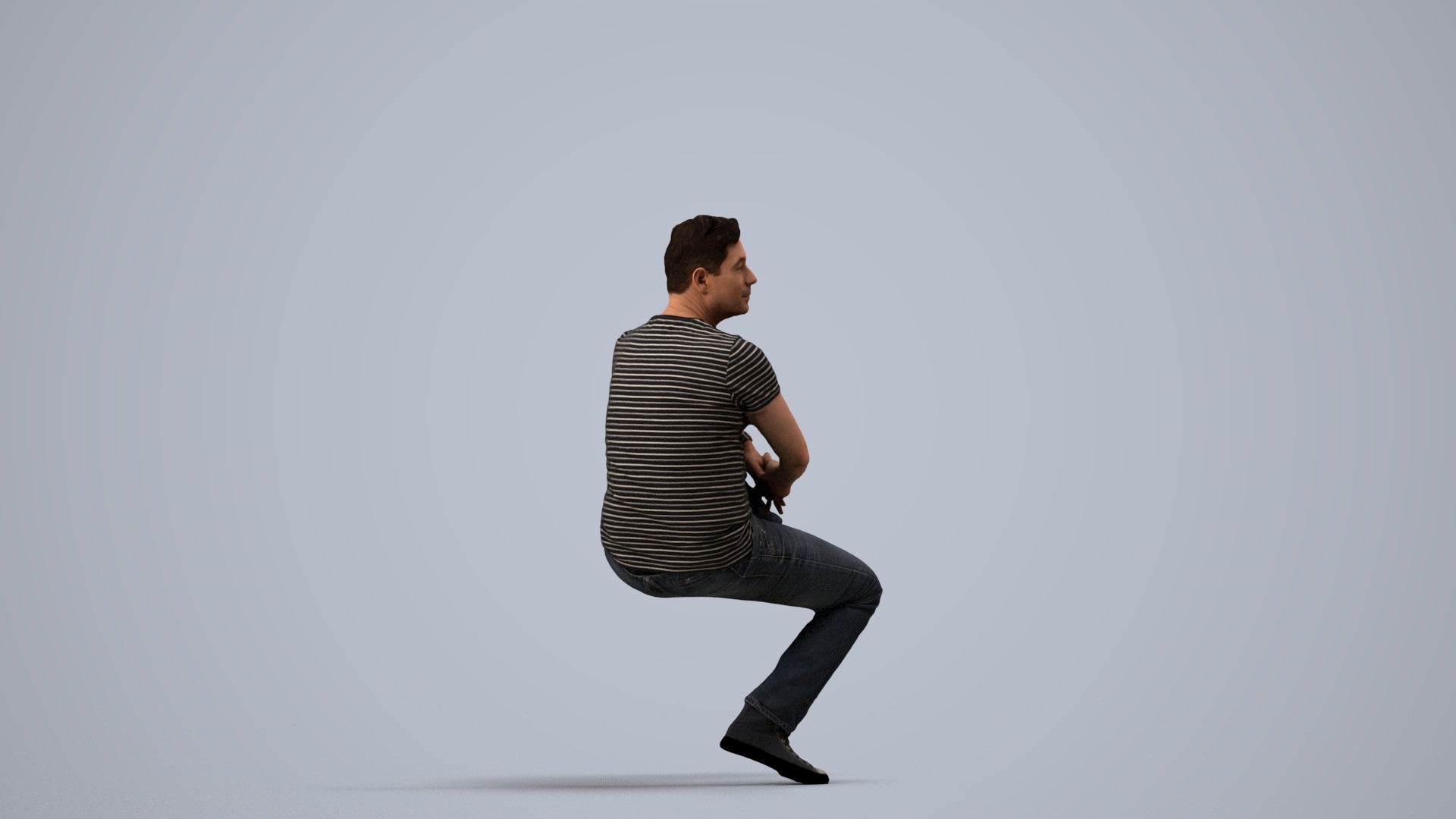 realistic 3D man casual sitting, scanned archviz people for Blender and 3ds Max, side view render