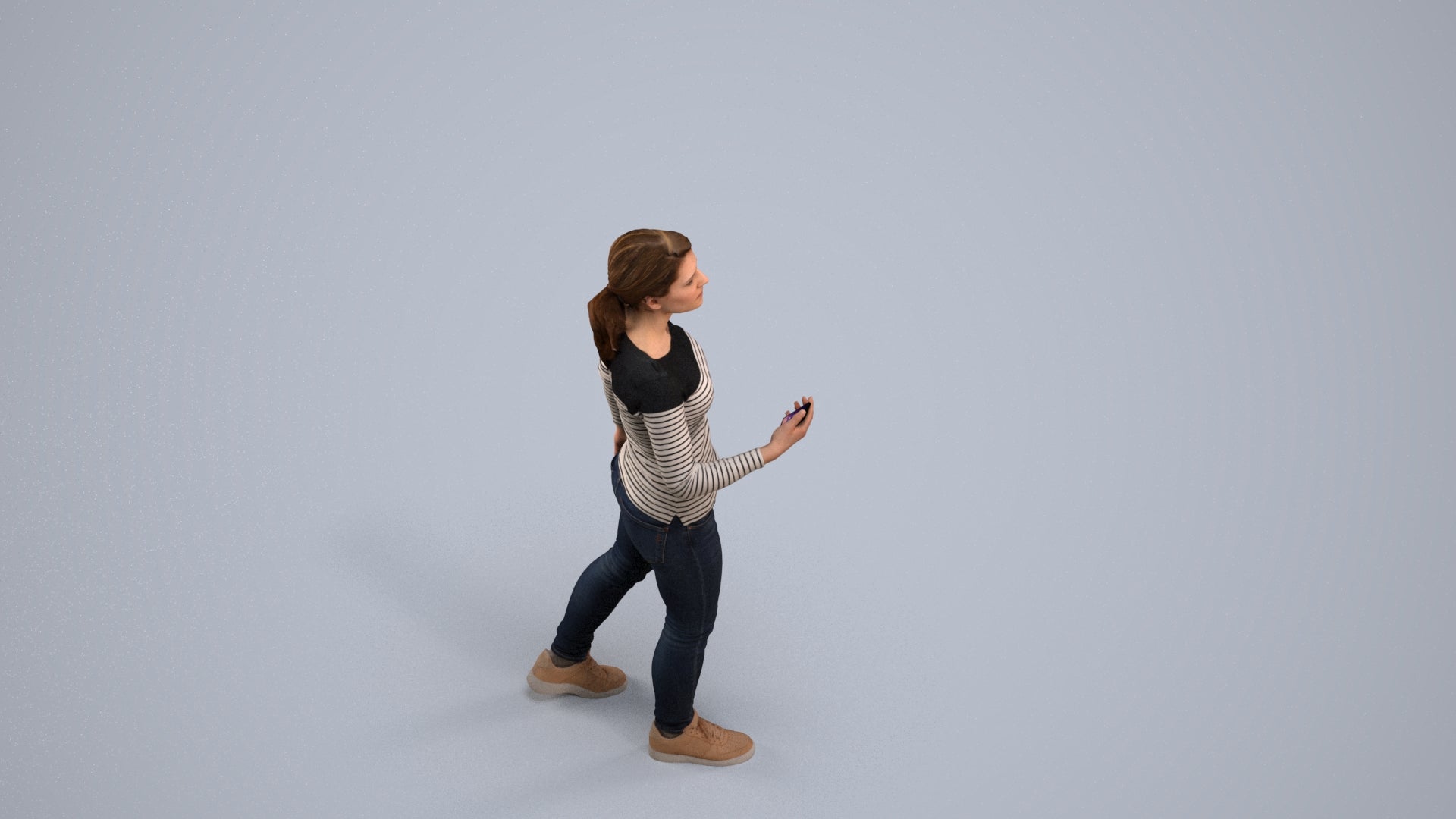 realistic 3D people woman casual walking, render-ready for V-Ray and Corona, FBX OBJ, back view render