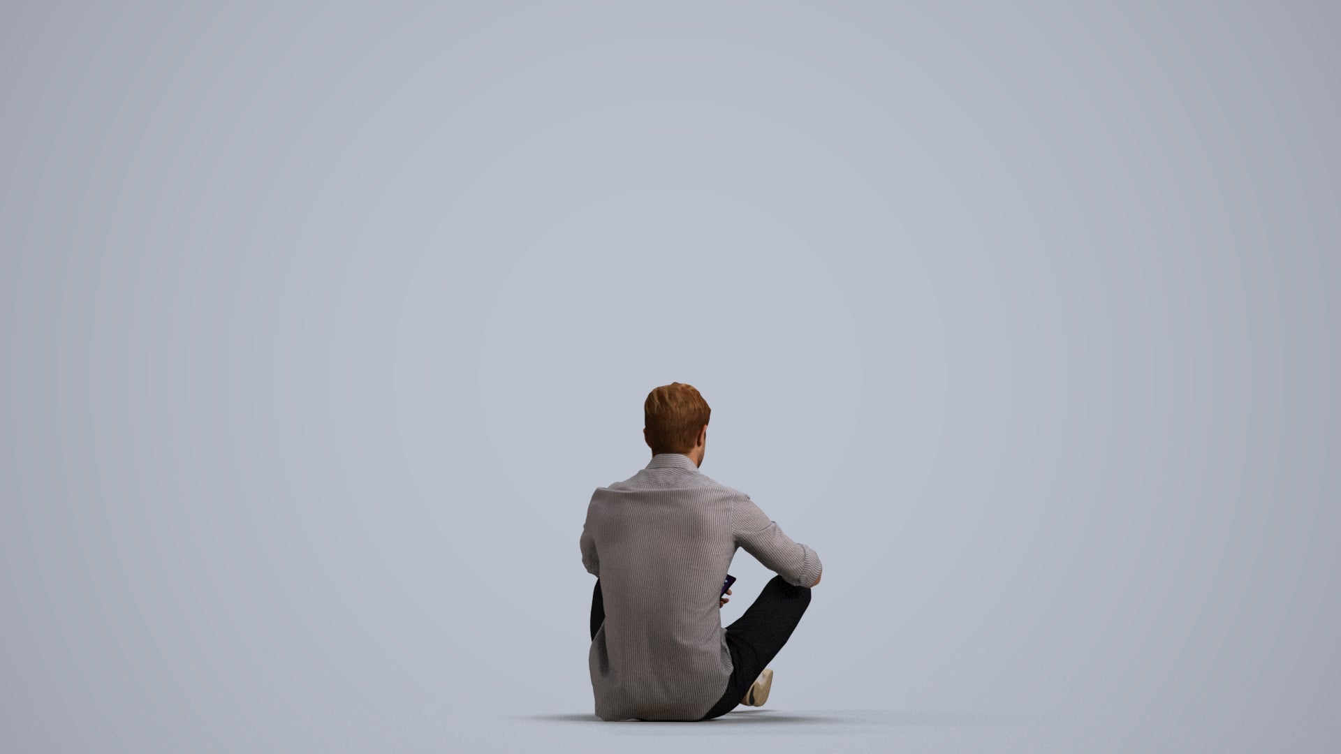 3D scanned man sitting casual, photorealistic archviz people for Enscape and SketchUp, front view render