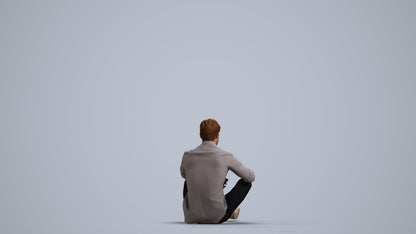 3D scanned man sitting casual, photorealistic archviz people for Enscape and SketchUp, front view render