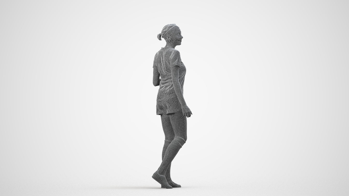3D human model woman sport, photogrammetry scanned person for archviz, wireframe side view