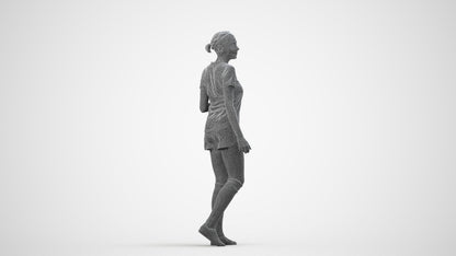 3D human model woman sport, photogrammetry scanned person for archviz, wireframe side view
