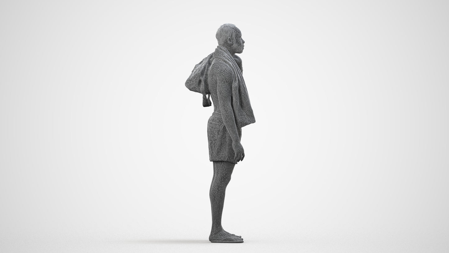 realistic 3D human man sport, archviz people FBX OBJ for Blender, wireframe side view