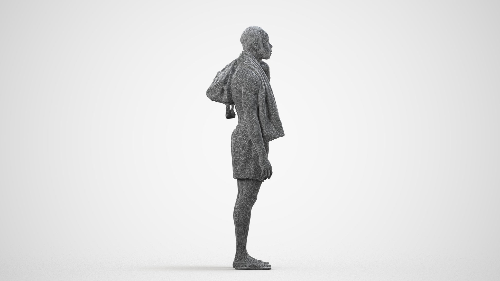 realistic 3D human man sport, archviz people FBX OBJ for Blender, wireframe side view