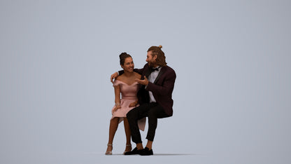 3D human model woman formal sitting, photogrammetry scanned person for archviz, top-down view render
