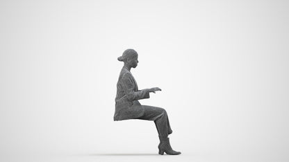 3D human model woman business, photogrammetry scanned person for archviz, wireframe side view