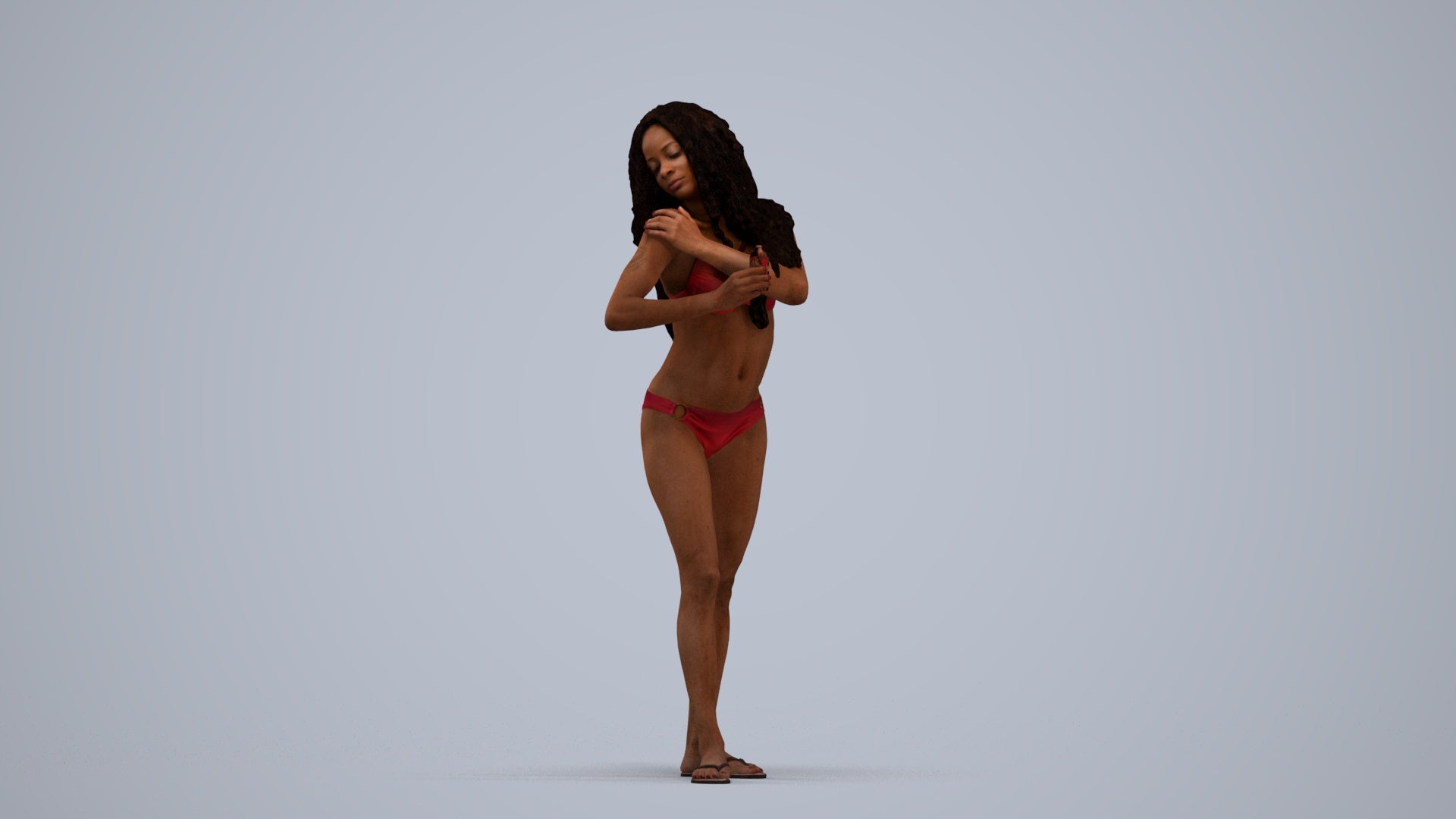 3D scanned woman pool, photorealistic archviz people for Enscape and SketchUp, standing pose render