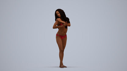 3D scanned woman pool, photorealistic archviz people for Enscape and SketchUp, standing pose render