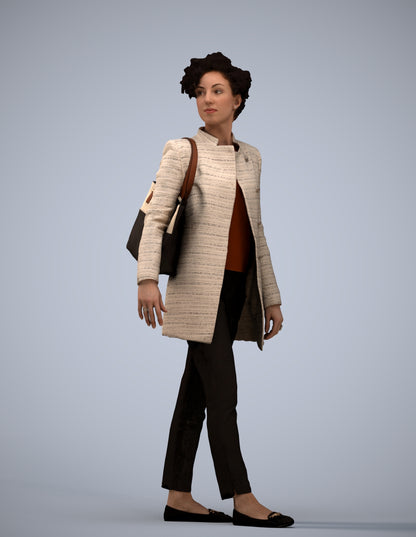 3D human model woman business walking, photogrammetry scanned person for archviz
