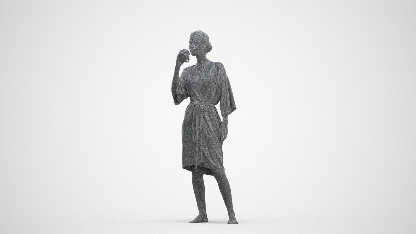 realistic 3D human woman bathroom, archviz people FBX OBJ for Blender, three-quarter front view render