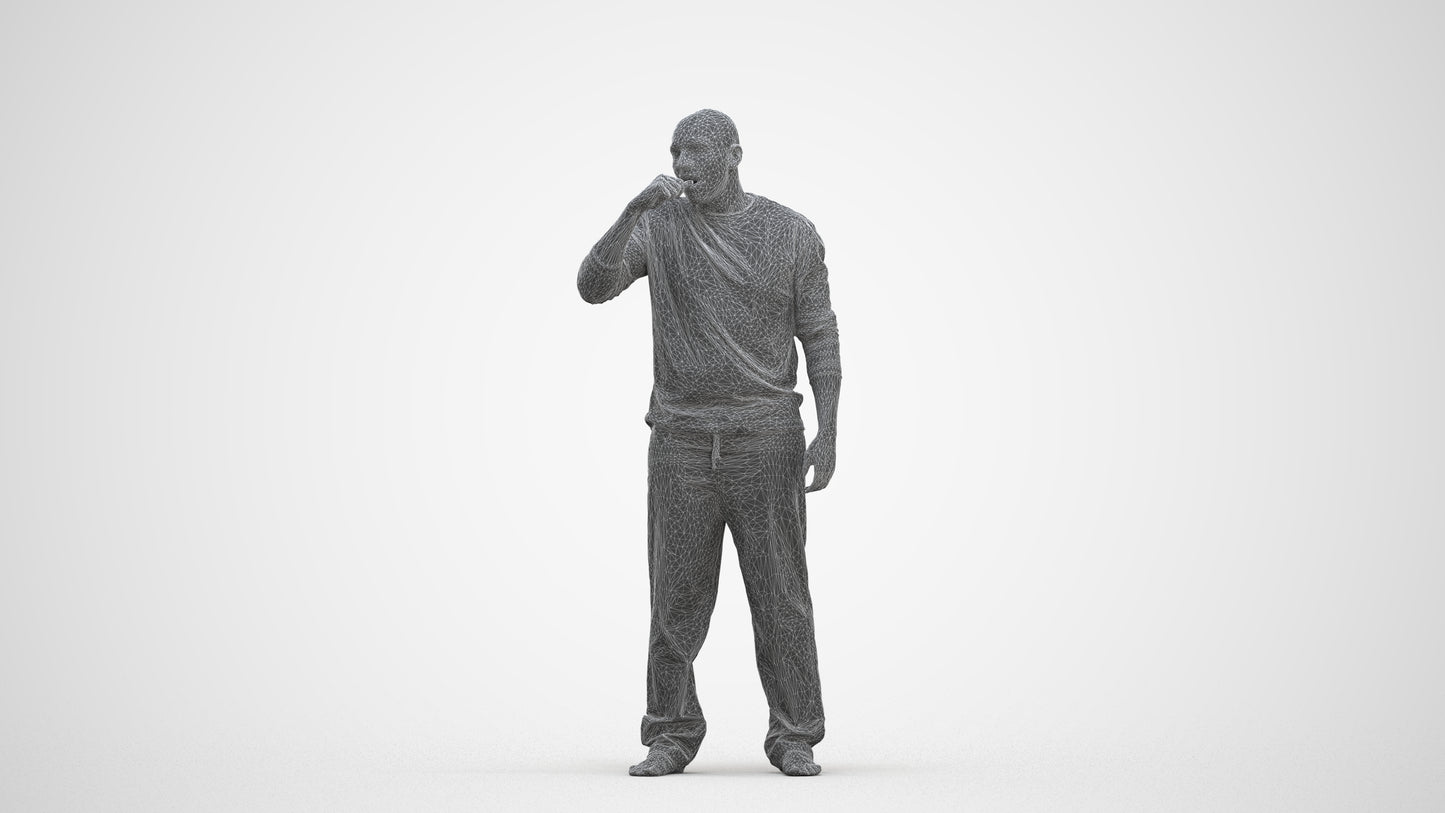 3D people model man bathroom, scanned human for 3ds Max rendering, three-quarter front view render