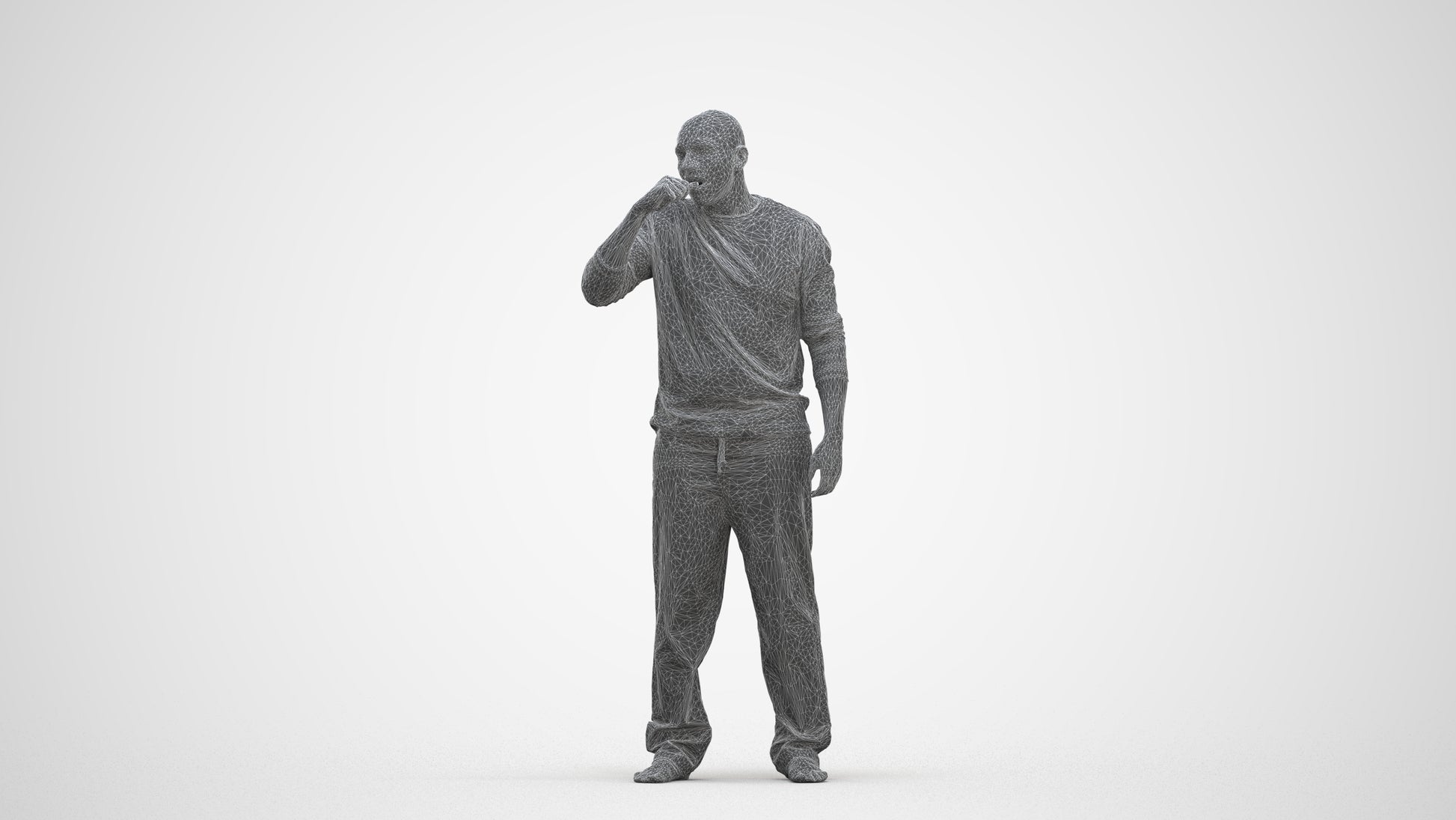 3D people model man bathroom, scanned human for 3ds Max rendering, three-quarter front view render