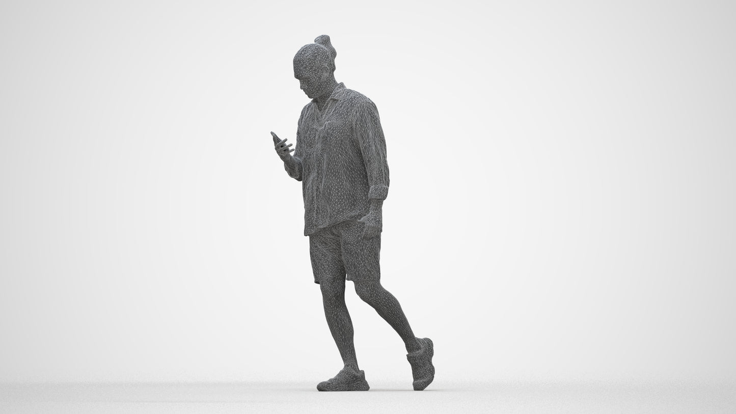 realistic 3D people man casual walking, render-ready for V-Ray and Corona, FBX OBJ, wireframe back view