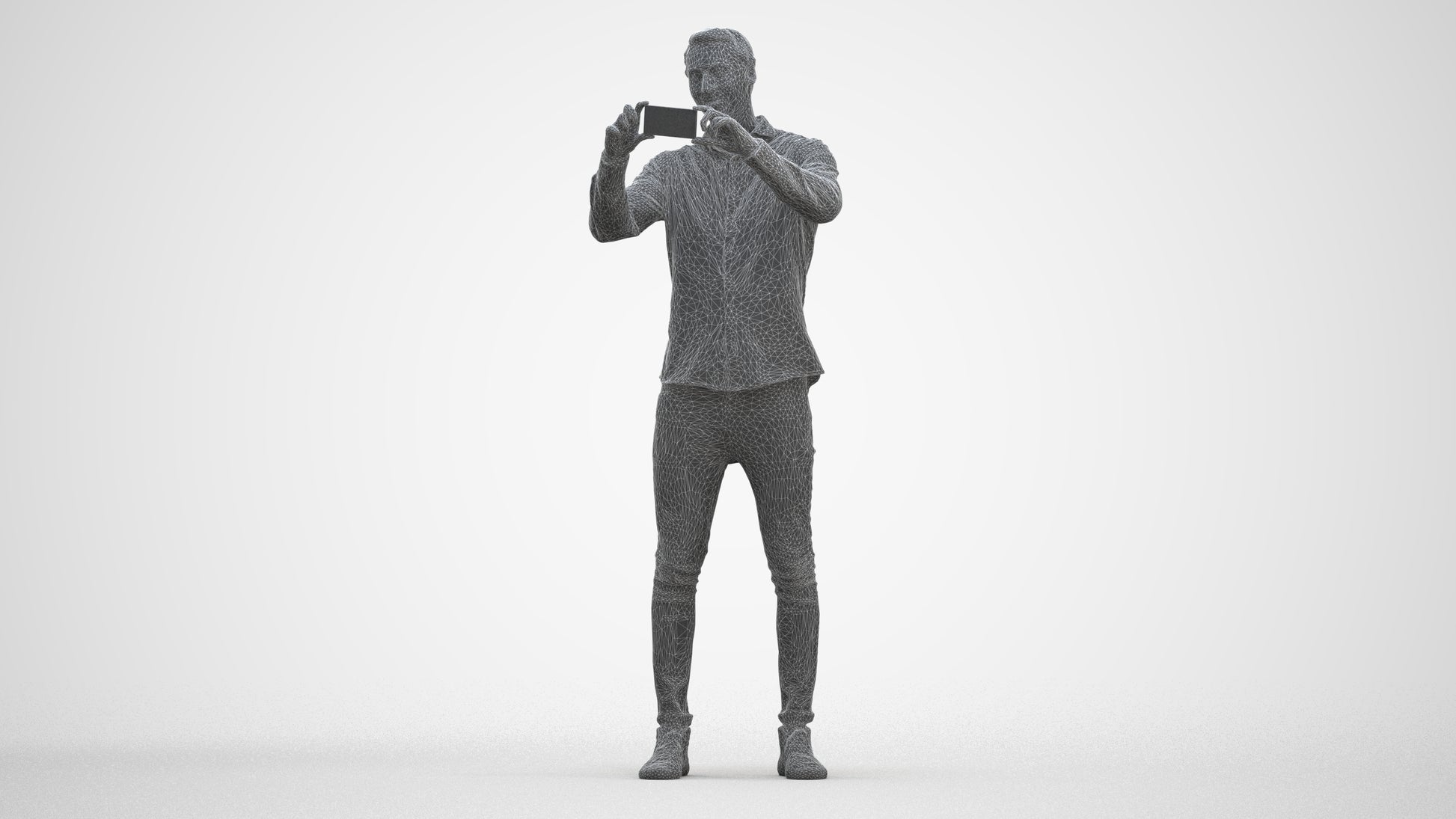 3D human model man casual standing, photogrammetry scanned person for archviz, three-quarter front view render