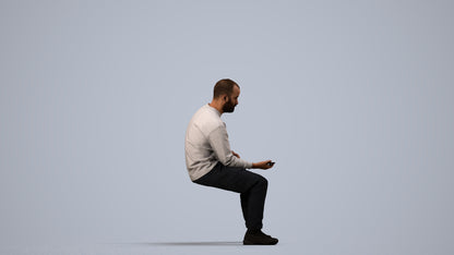 3D people model man casual sitting, scanned human for 3ds Max rendering, side view render