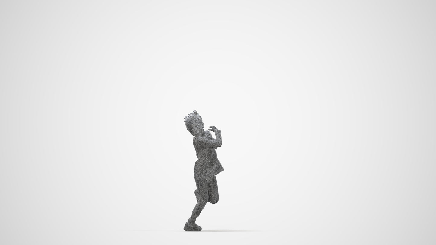 3D scanned girl kids casual, photorealistic archviz people for Enscape and SketchUp, wireframe back view