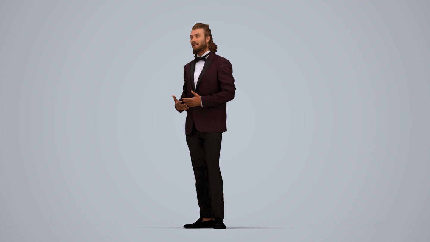 photogrammetry 3D man formal formalaffairs, realistic human model archviz FBX, top-down view render