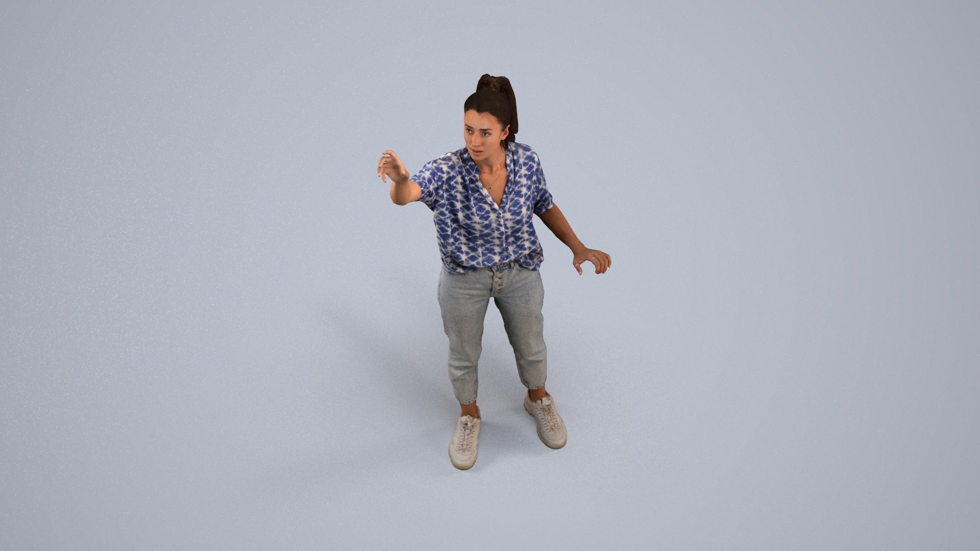 3D scanned woman standing casual, photorealistic archviz people for Enscape and SketchUp, back view render