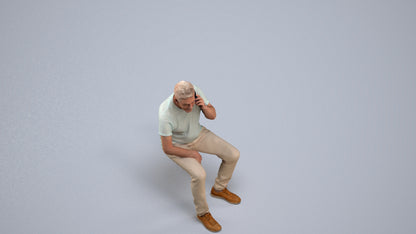 3D scanned senior man sitting casual, photorealistic archviz people for Enscape and SketchUp, back view render
