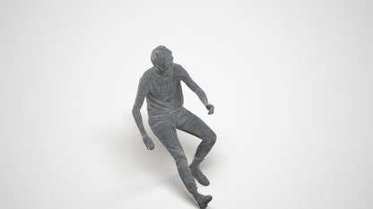 3D people model man casual sitting, scanned human for 3ds Max rendering, wireframe three-quarter view