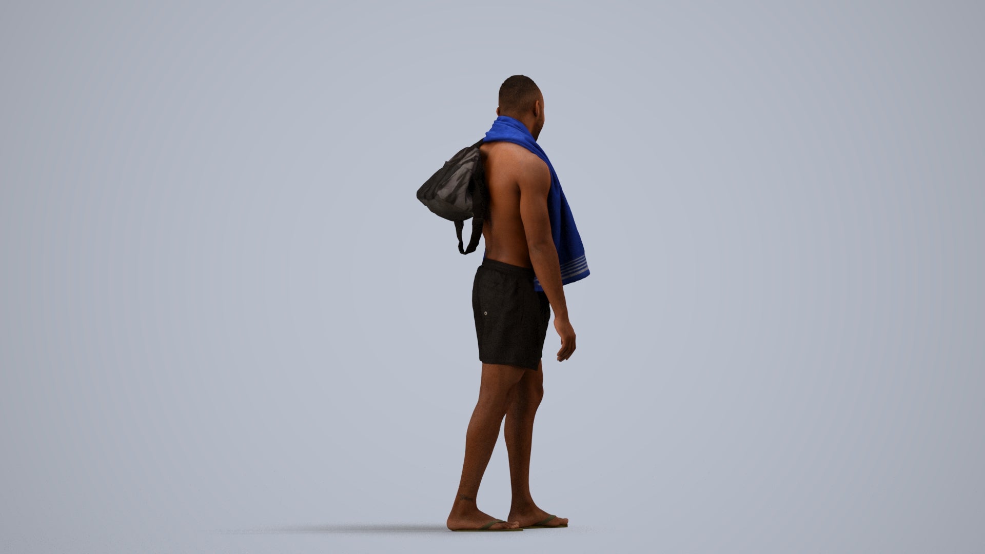 realistic 3D human man pool, archviz people FBX OBJ for Blender, side view render