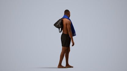 realistic 3D human man pool, archviz people FBX OBJ for Blender, side view render