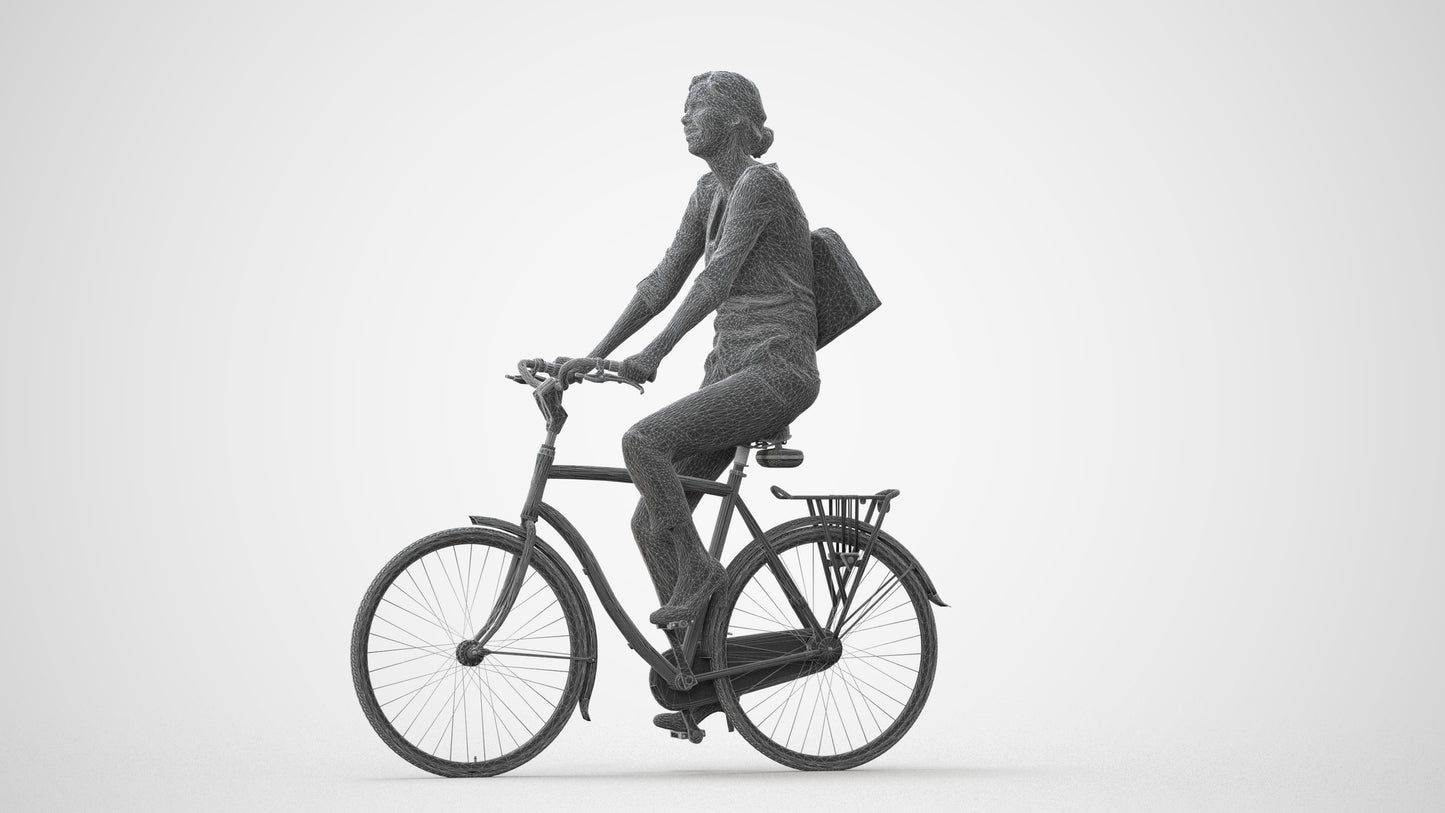 3D scanned woman cycling casual, photorealistic archviz people for Enscape and SketchUp, square thumbnail