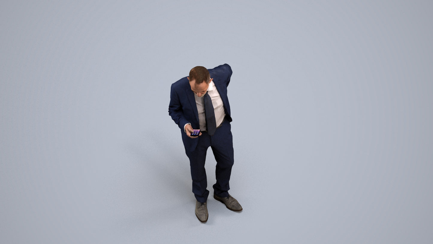 realistic 3D senior man business, scanned archviz people for Blender and 3ds Max, back view render
