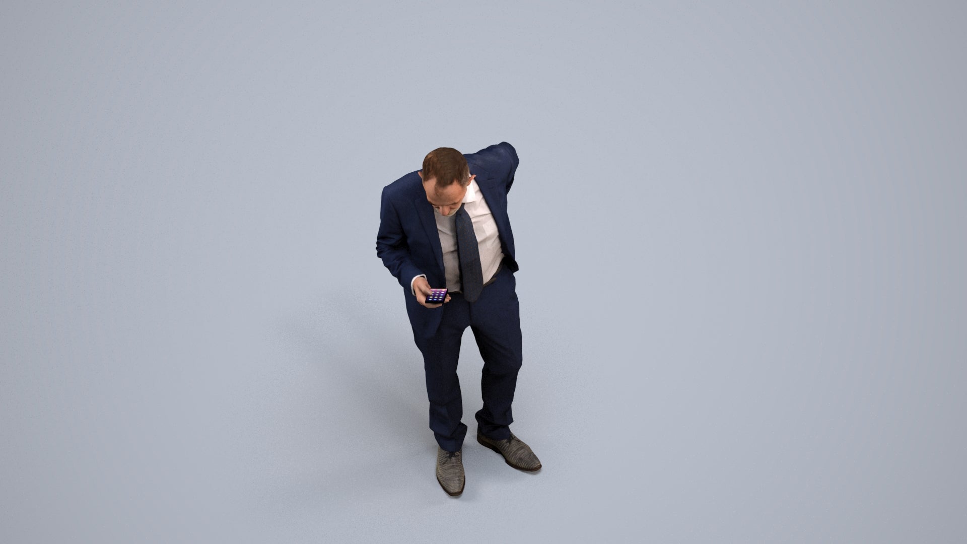 realistic 3D senior man business, scanned archviz people for Blender and 3ds Max, back view render