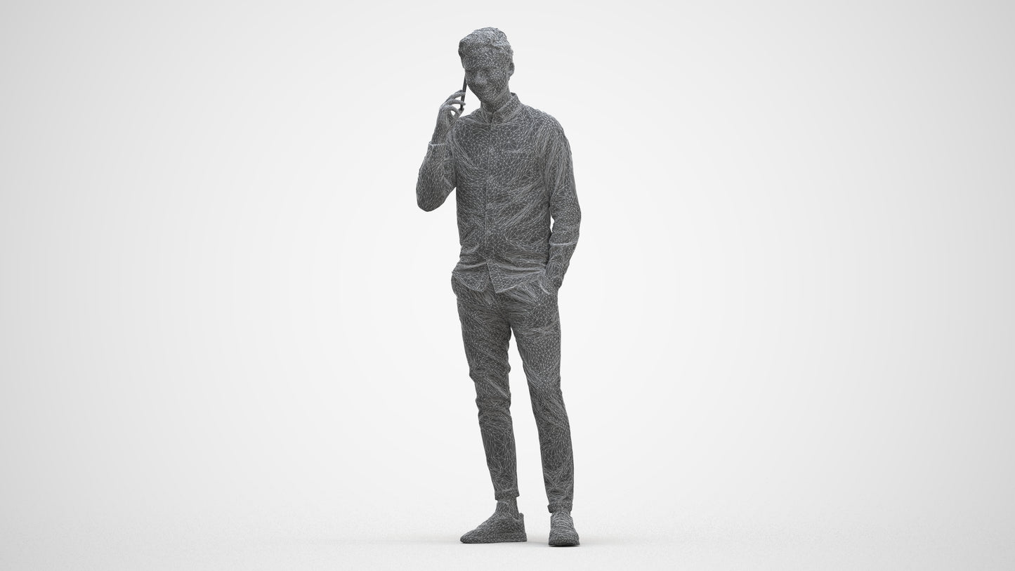 realistic 3D human man casual standing, archviz people FBX OBJ for Blender, three-quarter front view render