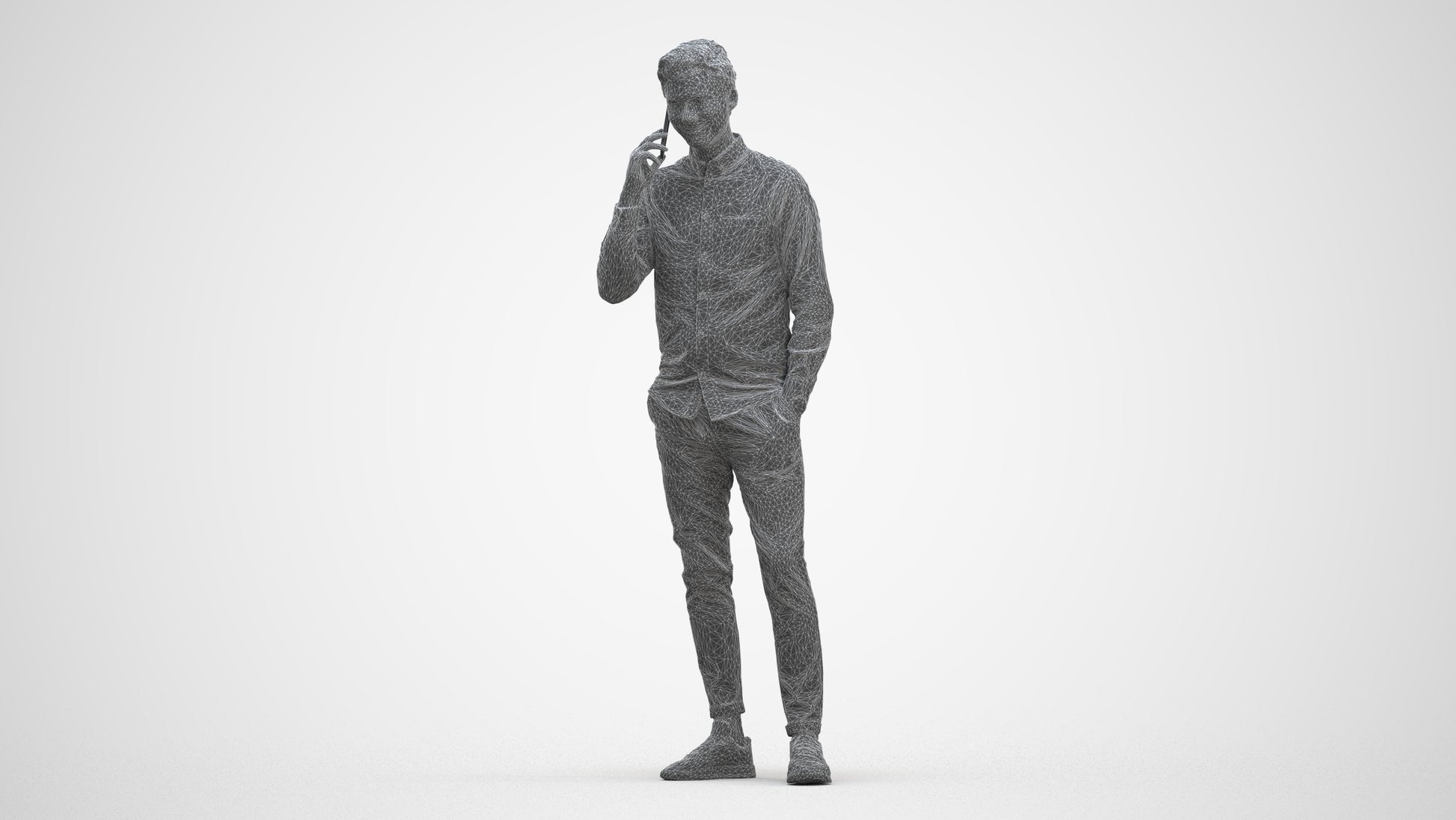 realistic 3D human man casual standing, archviz people FBX OBJ for Blender, three-quarter front view render