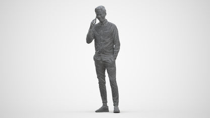 realistic 3D human man casual standing, archviz people FBX OBJ for Blender, three-quarter front view render
